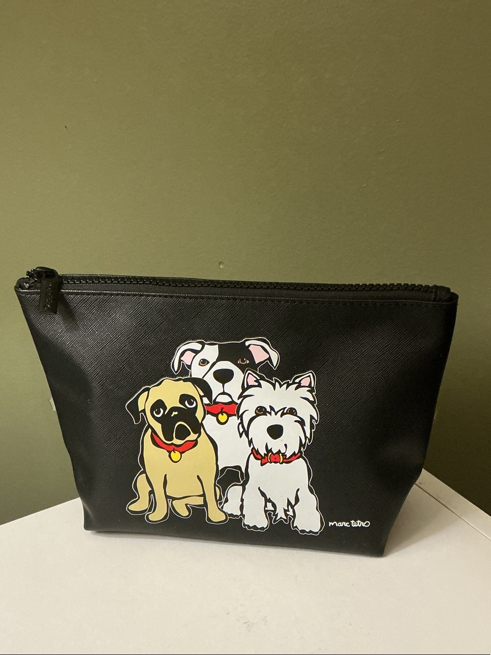 Marc Tetro Black Dog Trio Zip Cosmetic Pouch Bag NWOT Striped Interior